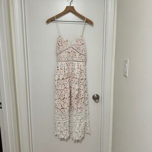 Woman's White Lace Cocktail Sleeveless Spaghetti Strap‎ Midi Dress, Size S